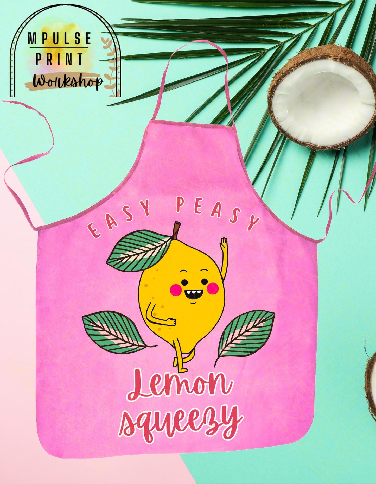 Youth Apron "Easy Peasy Lemon Squeezy" featuring heavy-duty adjustable straps, thoughtfully hand-designed for durability and style.