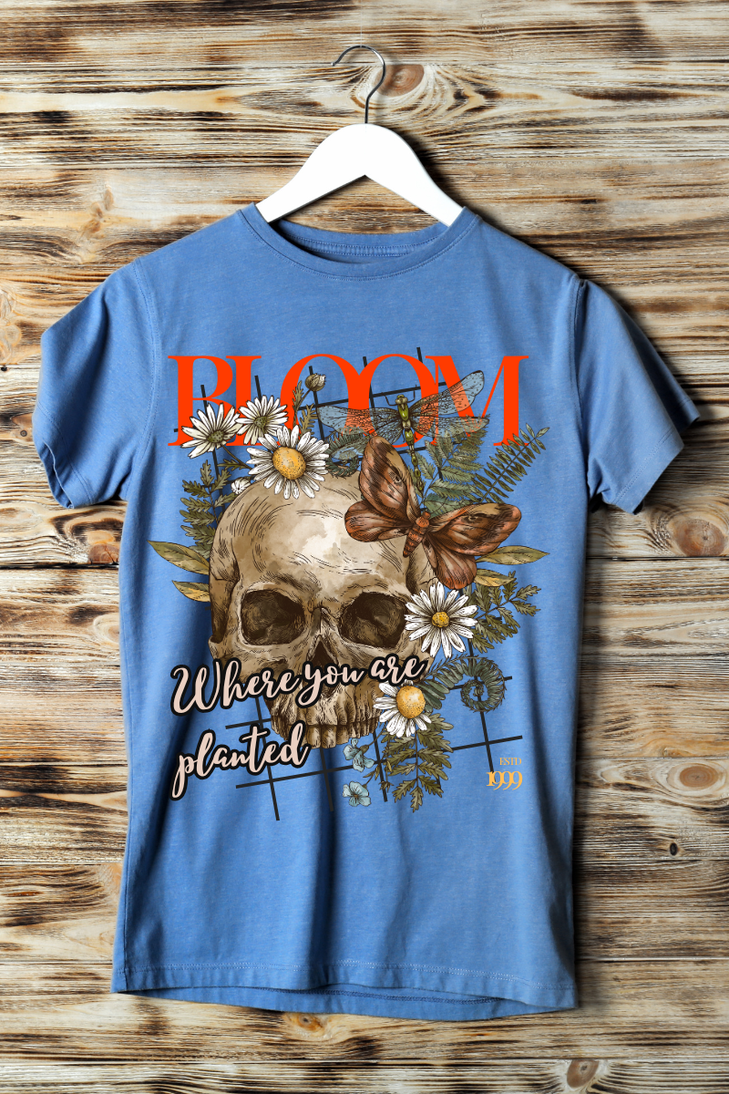 Short Sleeve T-Shirt-Skull Bloom Where You Are Planted