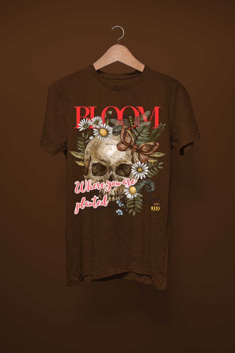 Short Sleeve T-Shirt-Skull Bloom Where You Are Planted