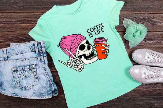 Short Sleeve Adult T-Shirt I Love Coffee, Skull