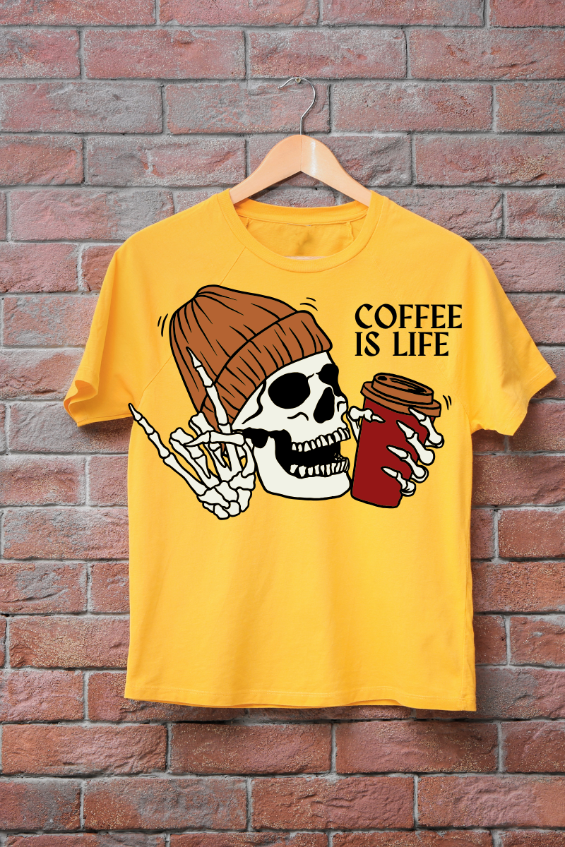 Short Sleeve Adult T-Shirt I Love Coffee, Skull