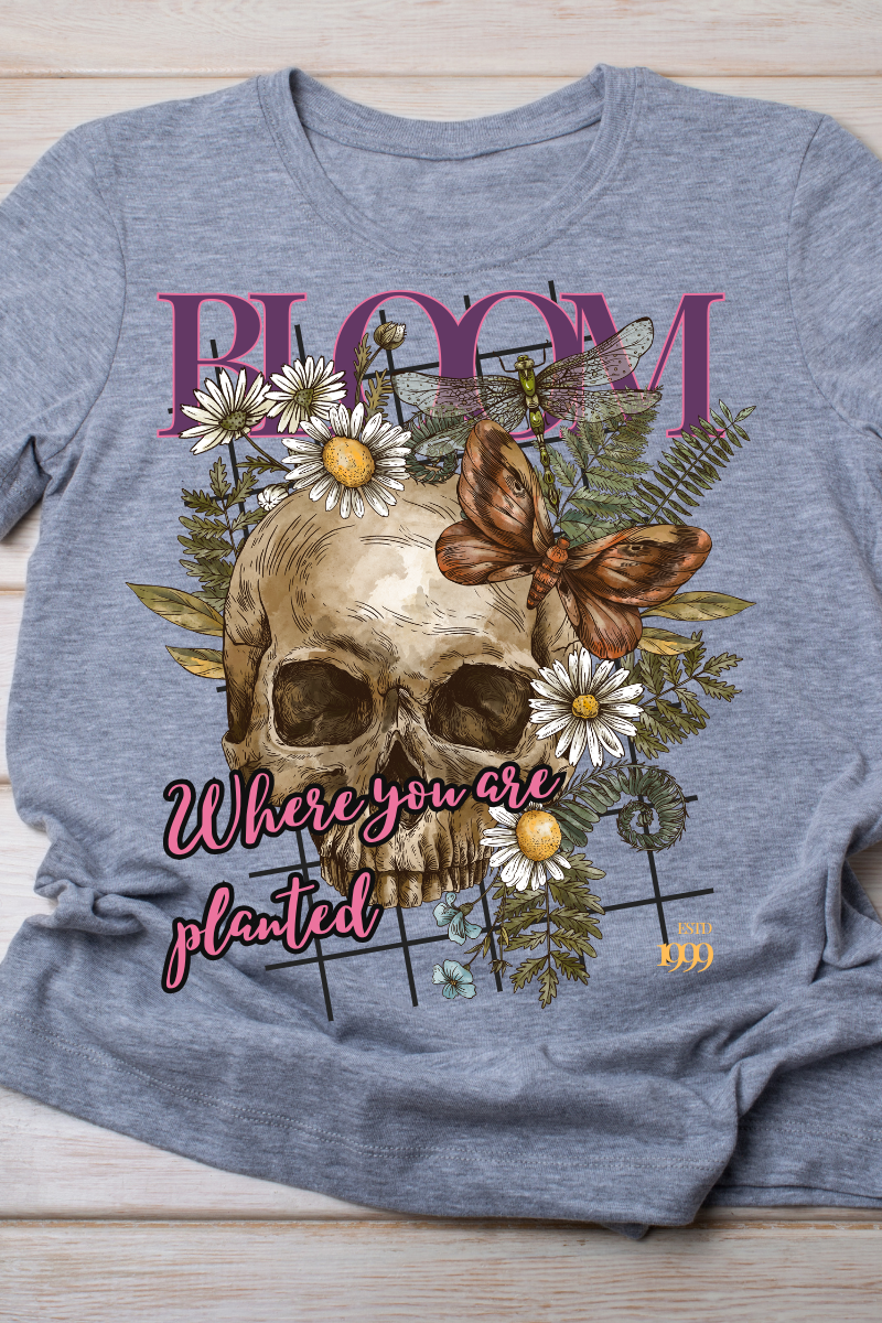 Short Sleeve T-Shirt-Skull Bloom Where You Are Planted