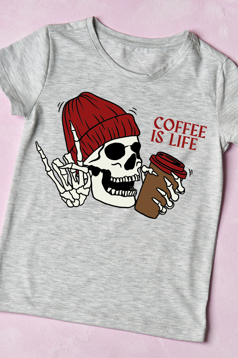 Short Sleeve Adult T-Shirt I Love Coffee, Skull