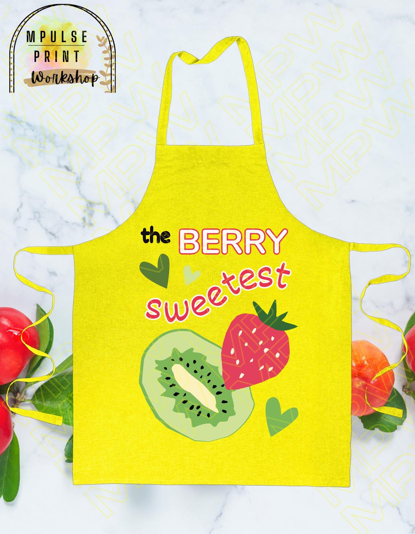 Youth Apron "The Berry Sweetest" featuring heavy-duty adjustable straps, thoughtfully hand-designed for durability and style.