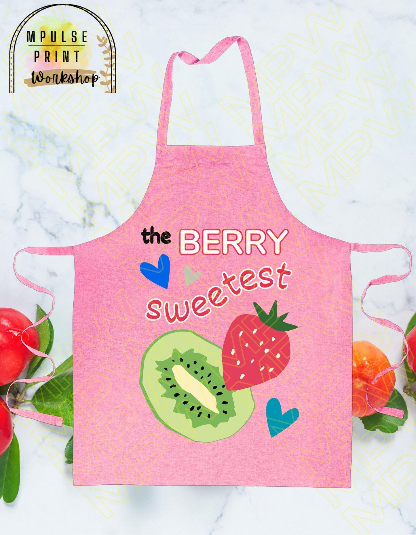 Youth Apron "The Berry Sweetest" featuring heavy-duty adjustable straps, thoughtfully hand-designed for durability and style.