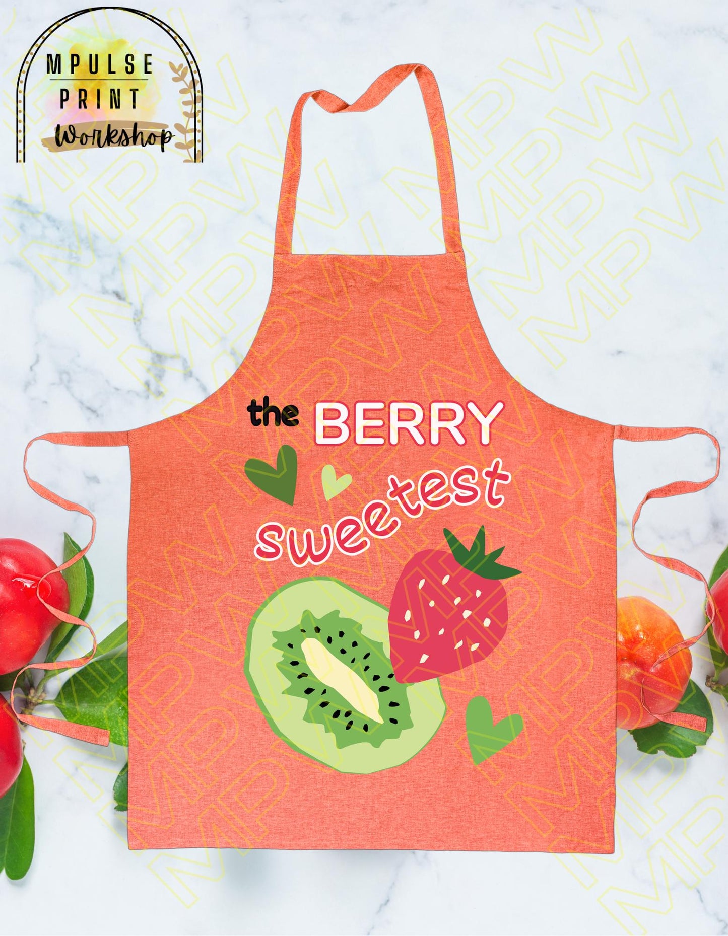 Youth Apron "The Berry Sweetest" featuring heavy-duty adjustable straps, thoughtfully hand-designed for durability and style.