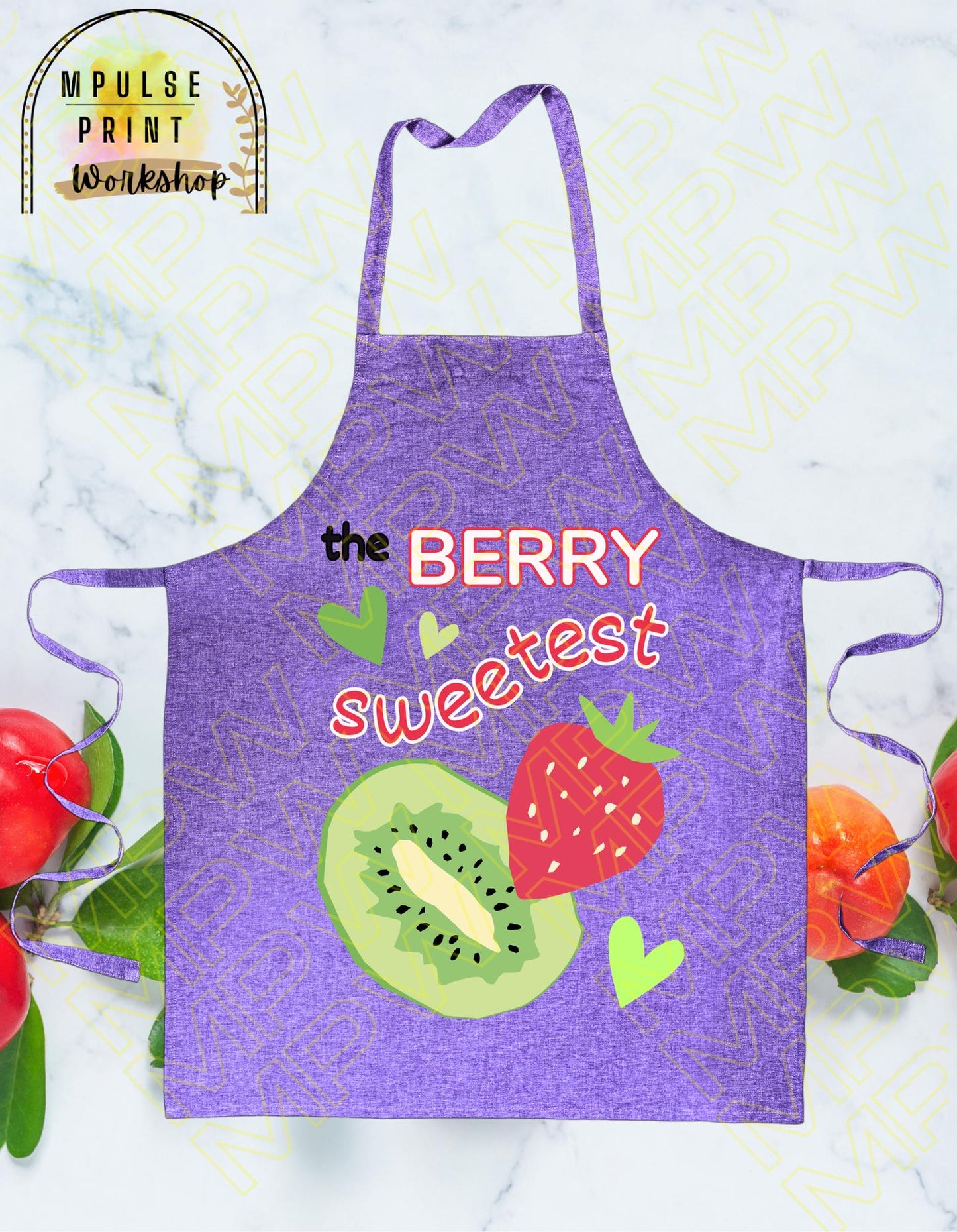 Youth Apron "The Berry Sweetest" featuring heavy-duty adjustable straps, thoughtfully hand-designed for durability and style.