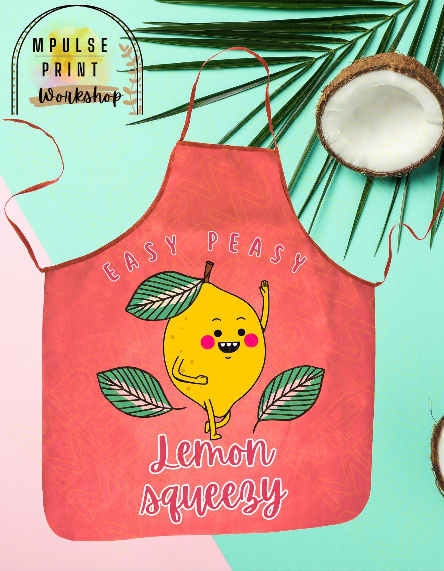 Youth Apron "Easy Peasy Lemon Squeezy" featuring heavy-duty adjustable straps, thoughtfully hand-designed for durability and style.