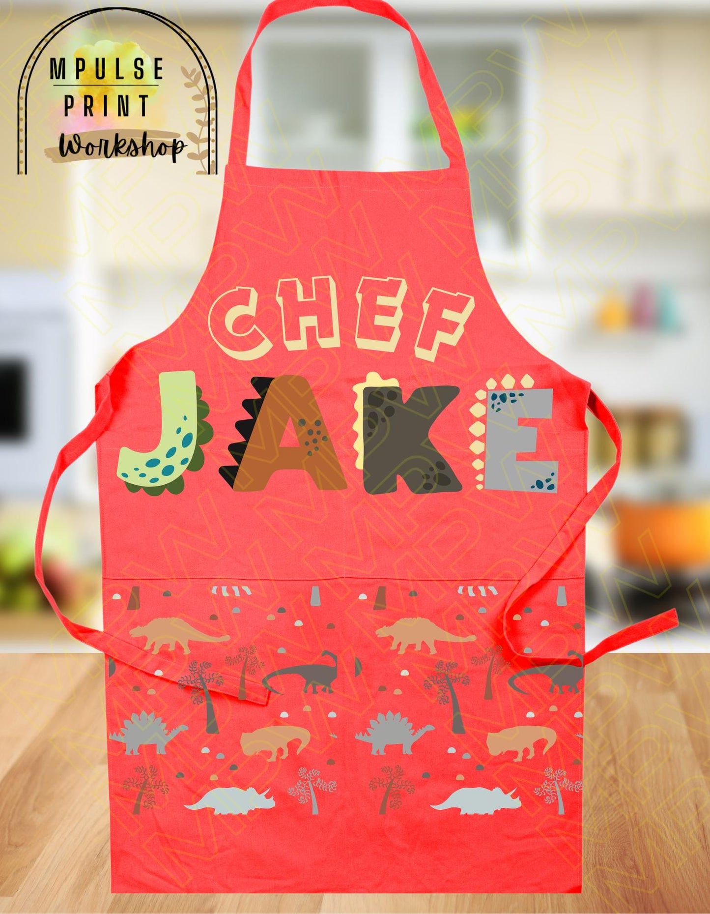 Youth Chef Apron with Custom name, featuring heavy-duty adjustable straps, thoughtfully hand-designed for durability and style.