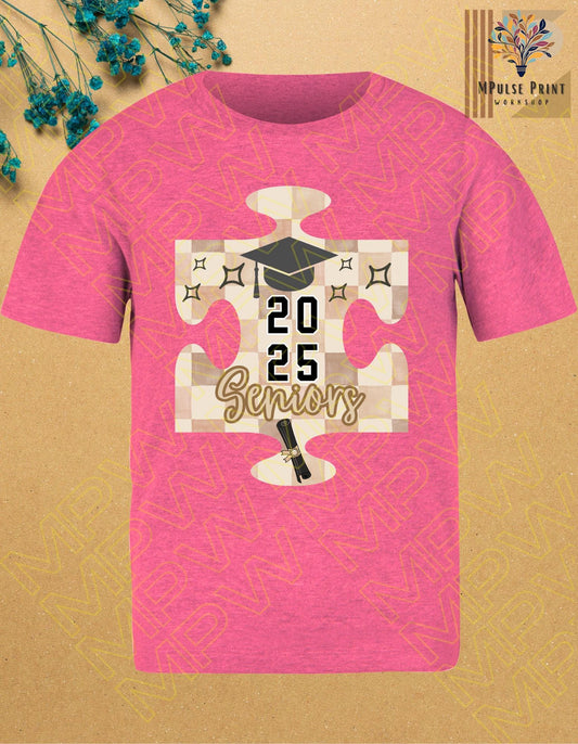 Teen & Adult Graphic T-Shirtl "2025 Senior"; 100% cotton, standard basic unisex fit
