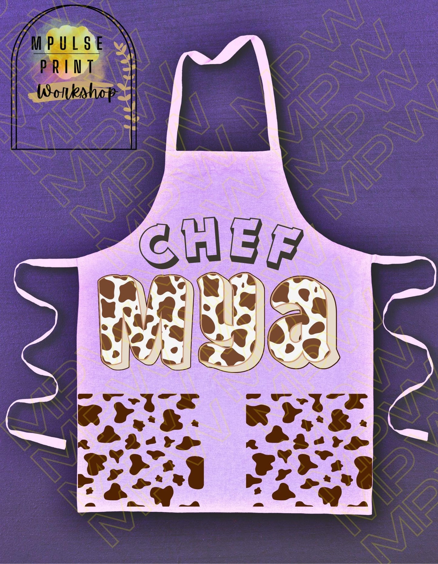 Youth Cooking Apron, Adjustable Straps- Cowhide Print Customized Name