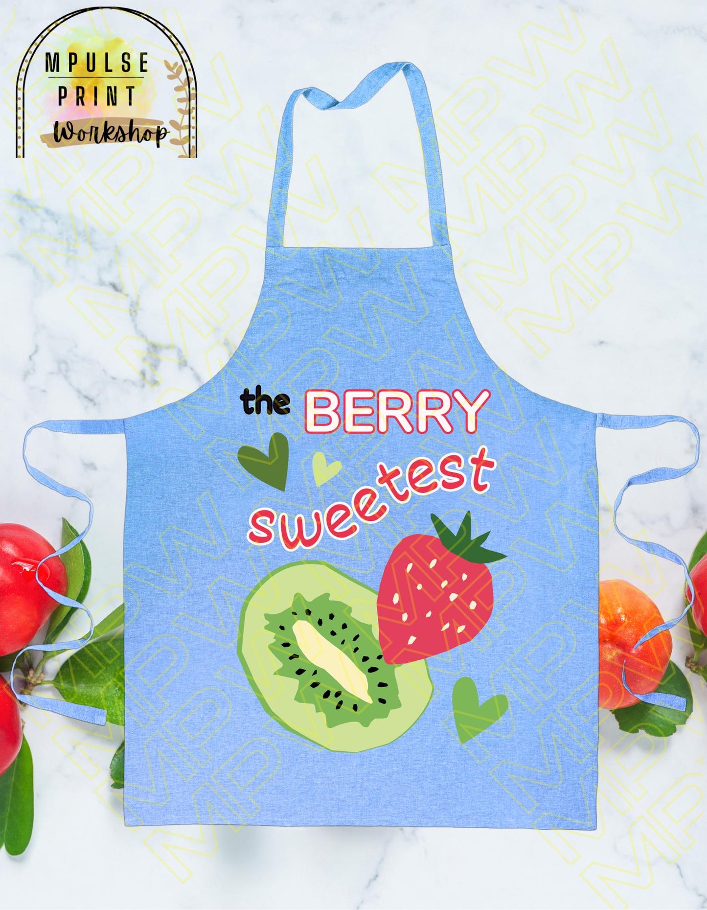 Youth Apron "The Berry Sweetest" featuring heavy-duty adjustable straps, thoughtfully hand-designed for durability and style.