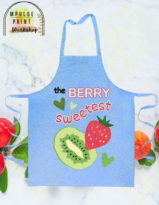 Youth Apron "The Berry Sweetest" featuring heavy-duty adjustable straps, thoughtfully hand-designed for durability and style.
