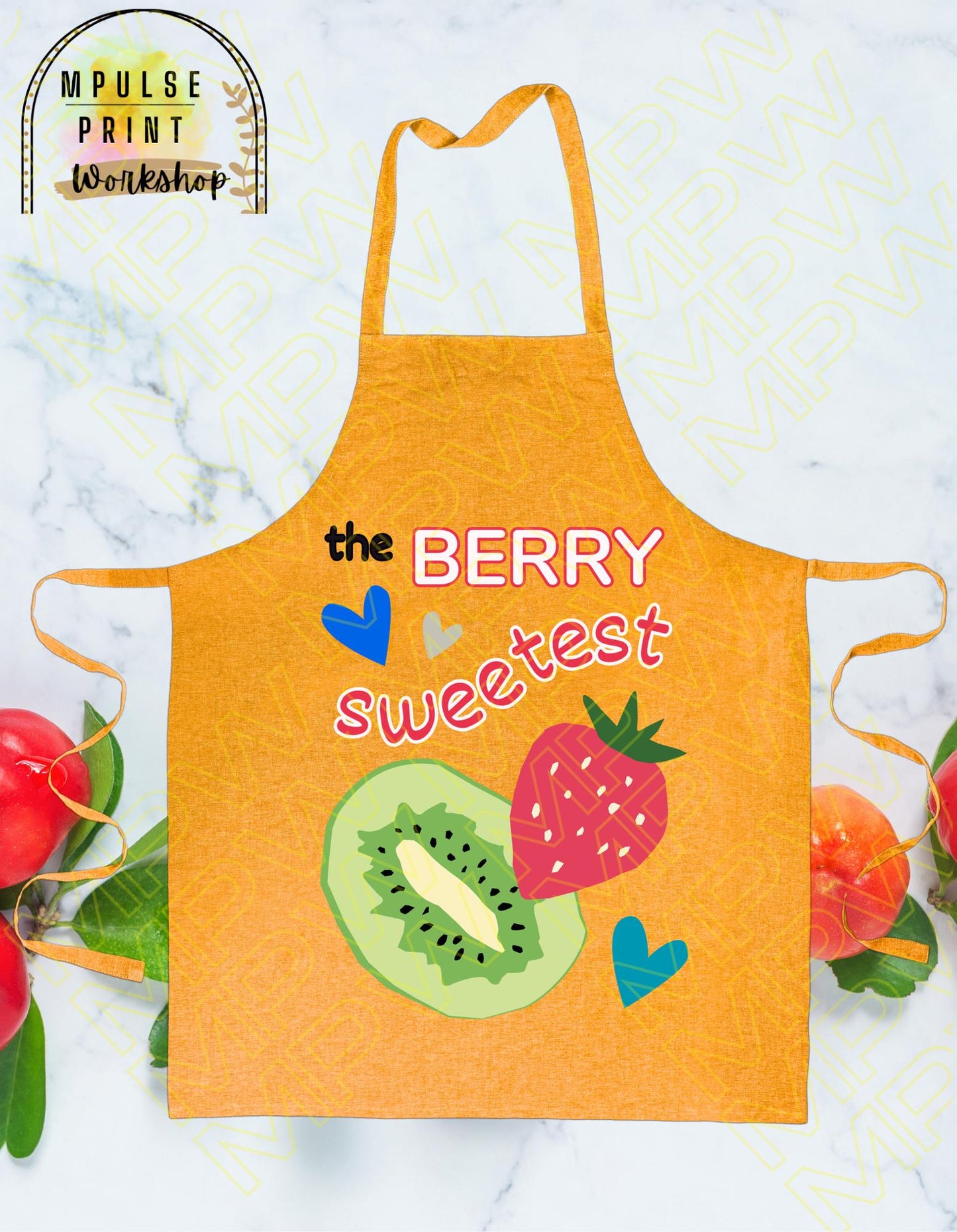 Youth Apron "The Berry Sweetest" featuring heavy-duty adjustable straps, thoughtfully hand-designed for durability and style.