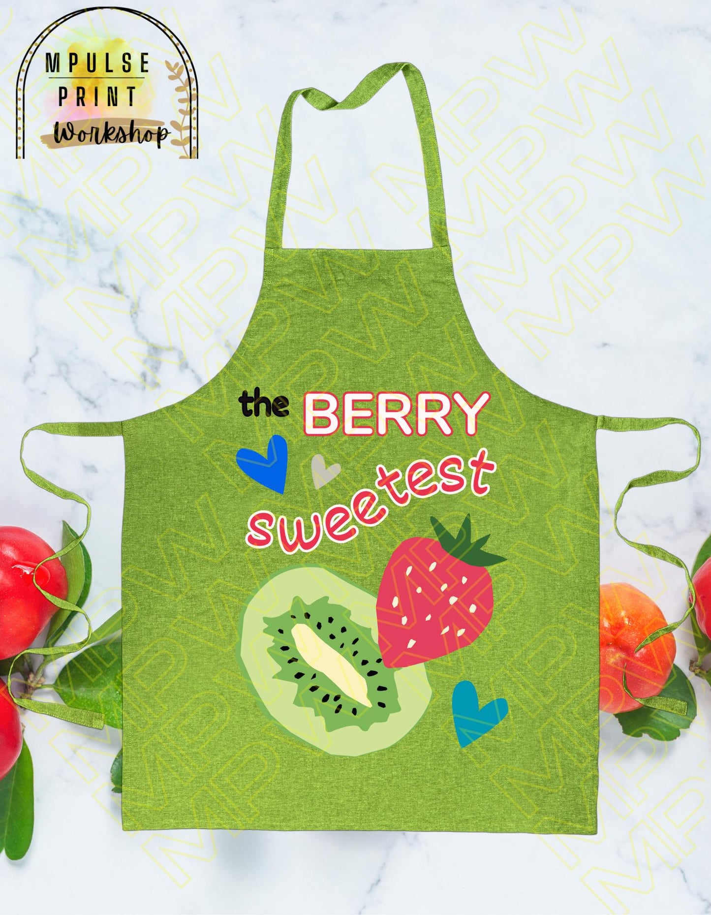 Youth Apron "The Berry Sweetest" featuring heavy-duty adjustable straps, thoughtfully hand-designed for durability and style.