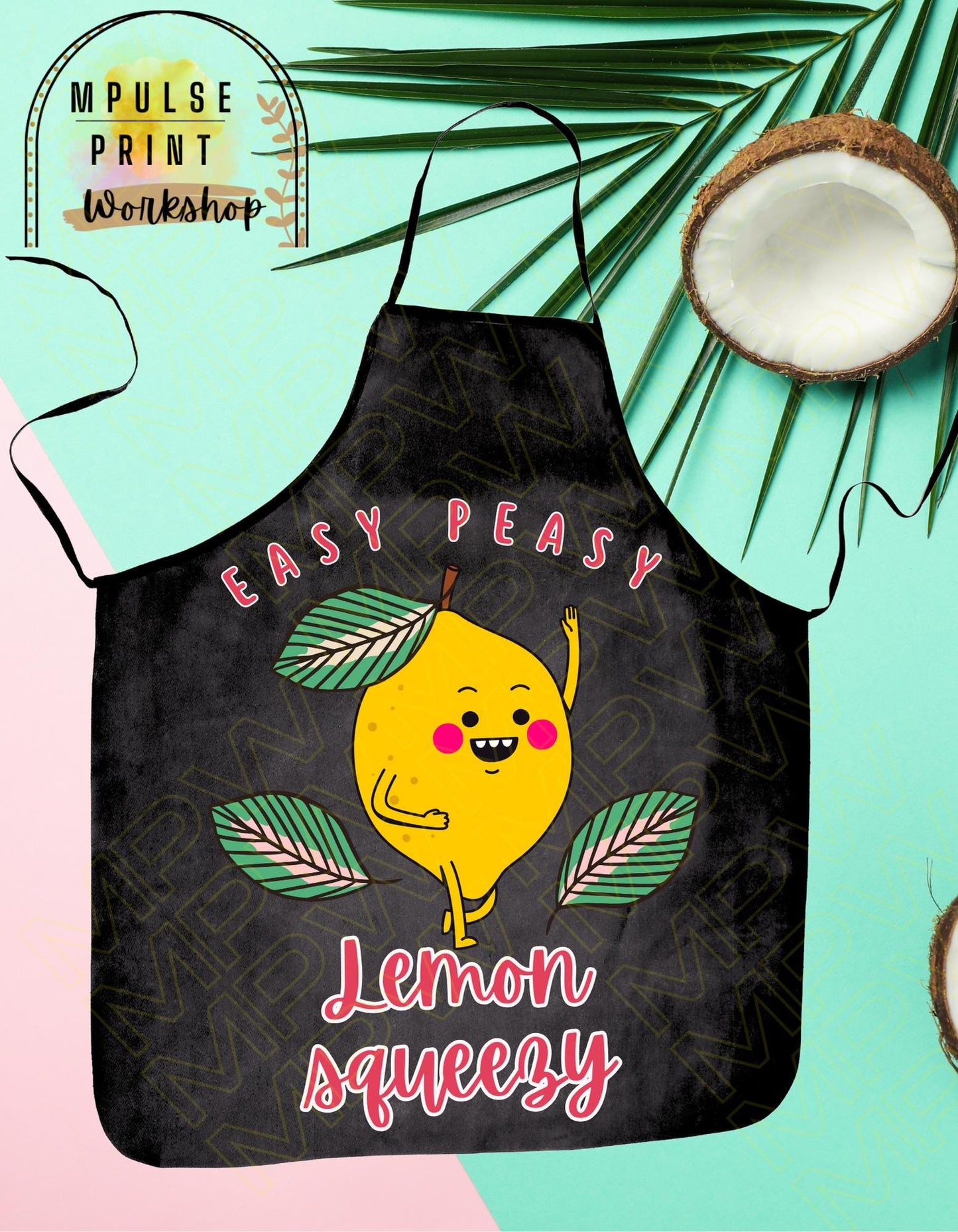 Youth Apron "Easy Peasy Lemon Squeezy" featuring heavy-duty adjustable straps, thoughtfully hand-designed for durability and style.