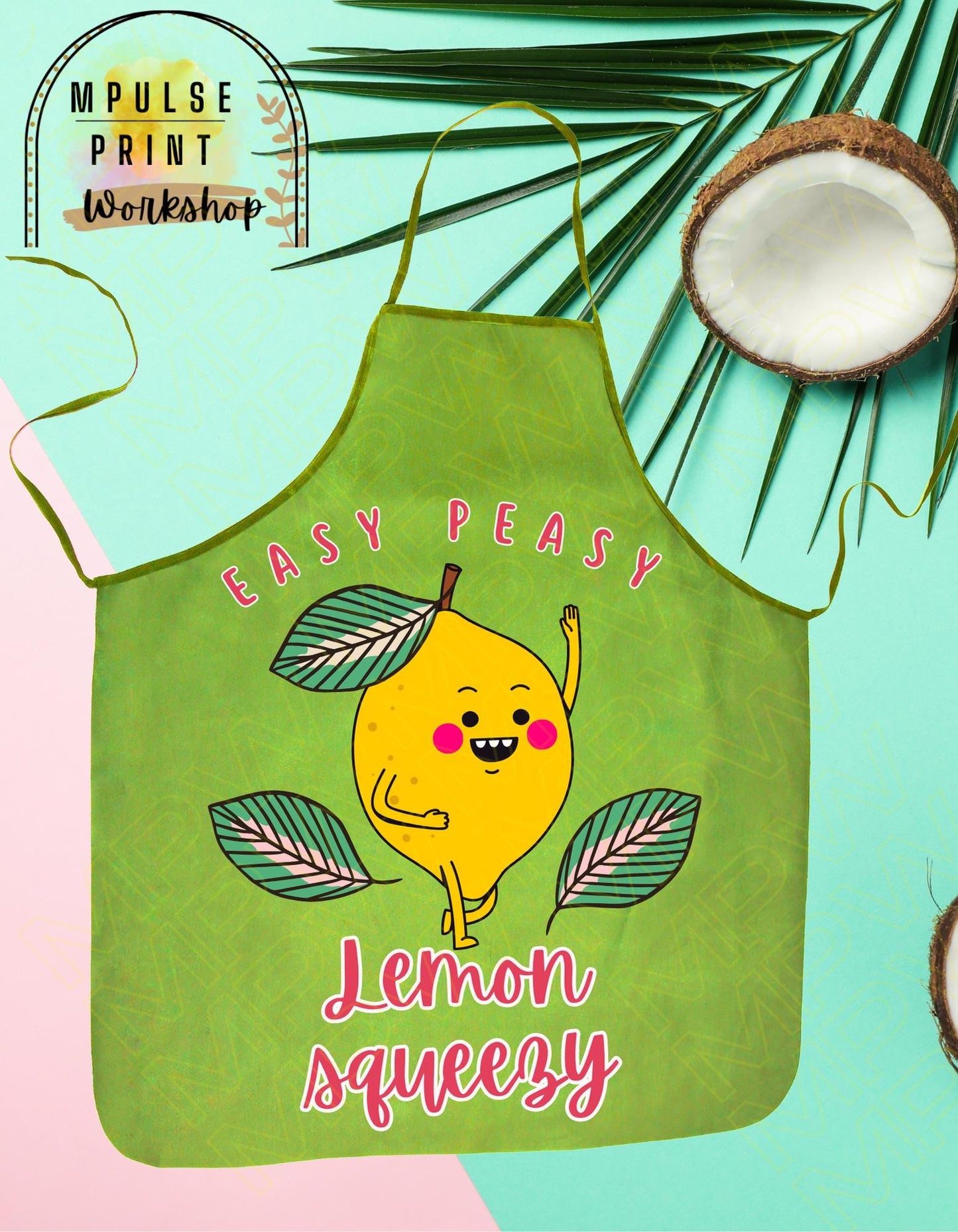 Youth Apron "Easy Peasy Lemon Squeezy" featuring heavy-duty adjustable straps, thoughtfully hand-designed for durability and style.
