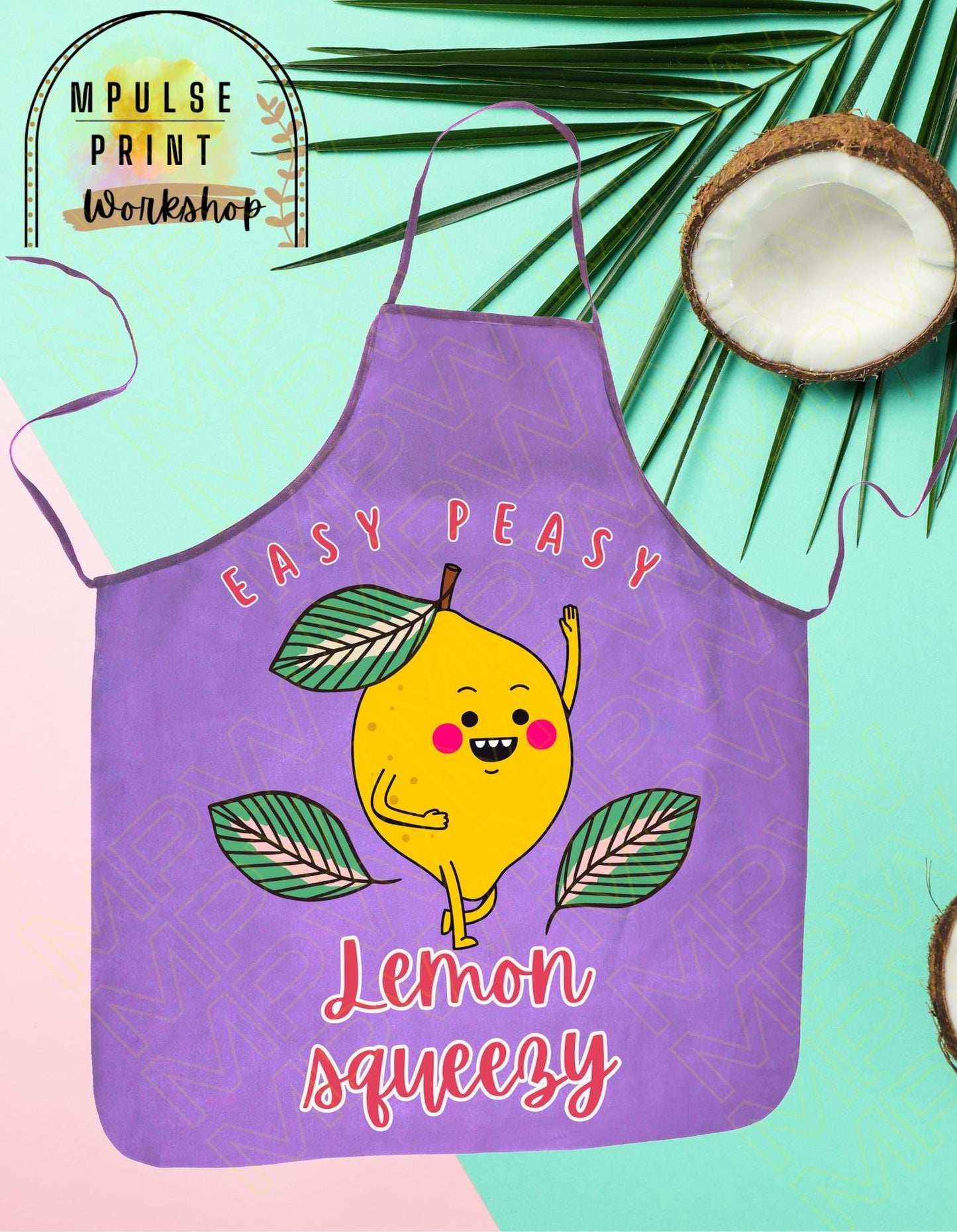 Youth Apron "Easy Peasy Lemon Squeezy" featuring heavy-duty adjustable straps, thoughtfully hand-designed for durability and style.