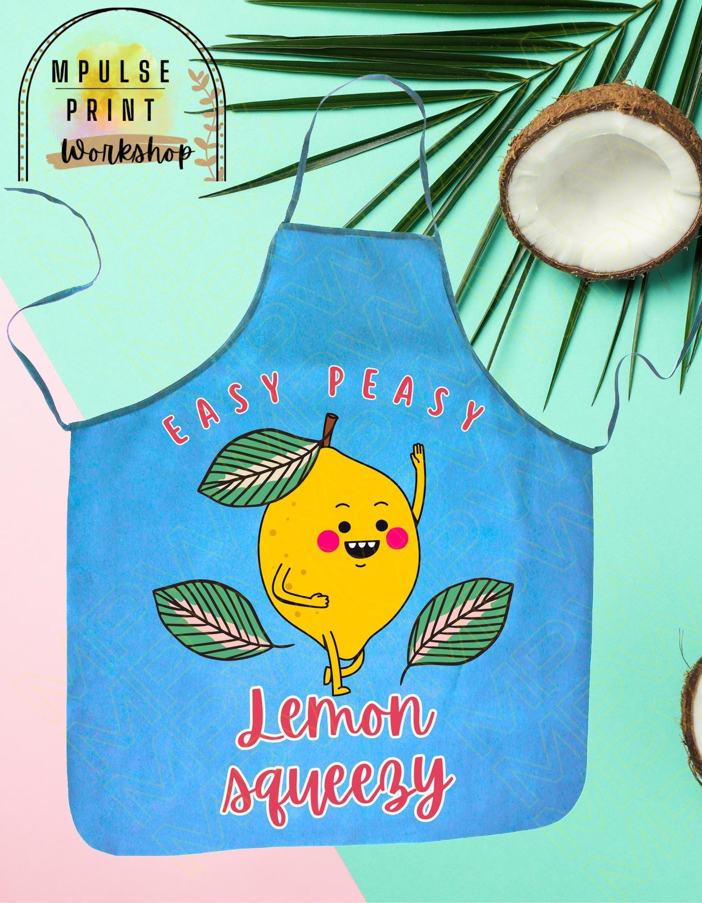 Youth Apron "Easy Peasy Lemon Squeezy" featuring heavy-duty adjustable straps, thoughtfully hand-designed for durability and style.
