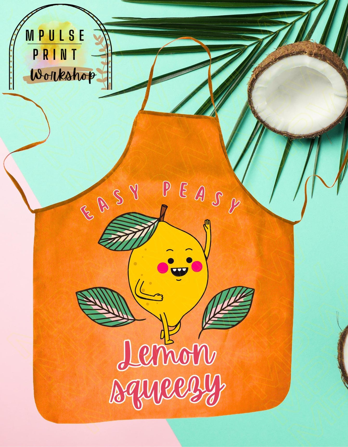 Youth Apron "Easy Peasy Lemon Squeezy" featuring heavy-duty adjustable straps, thoughtfully hand-designed for durability and style.