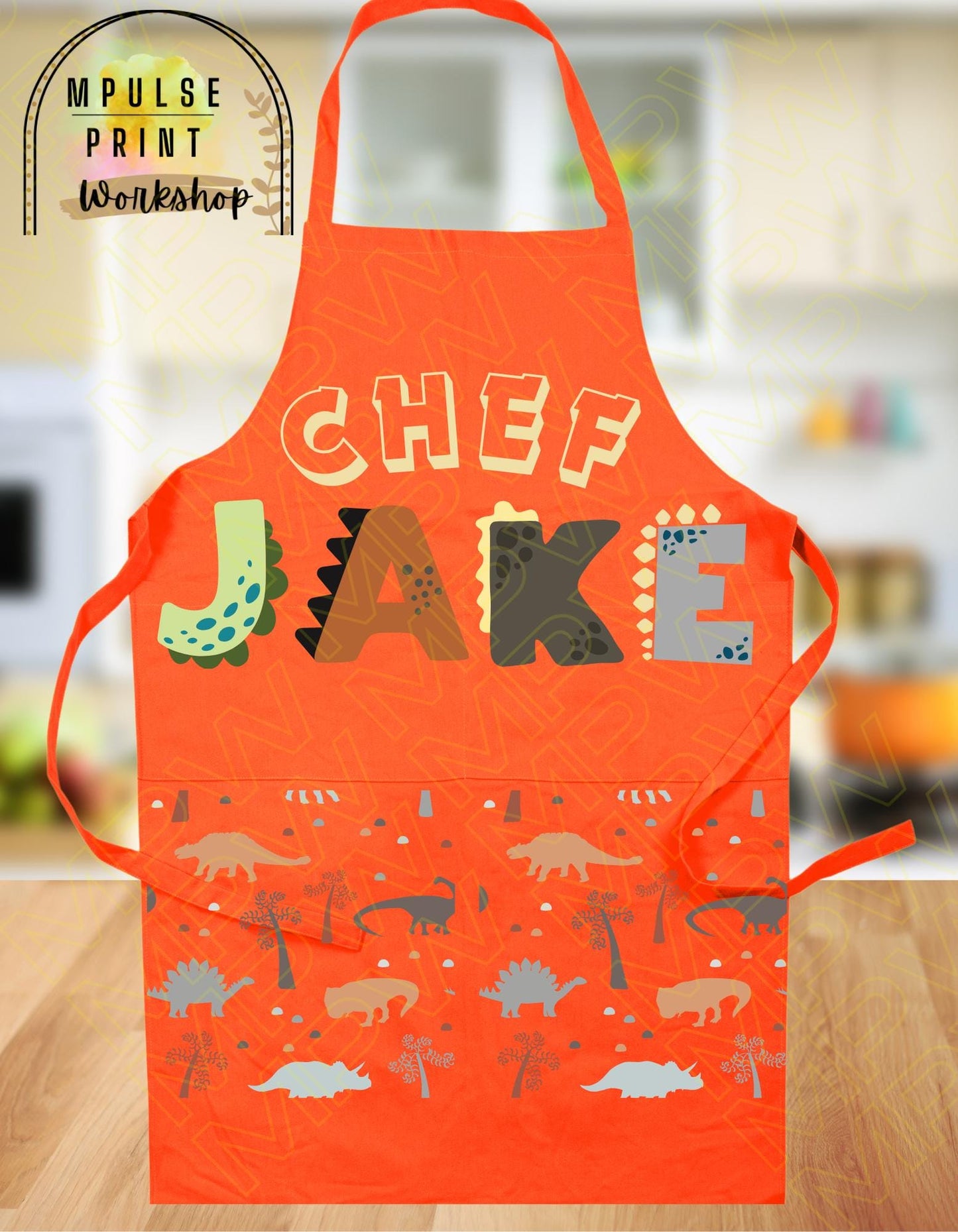 Youth Chef Apron with Custom name, featuring heavy-duty adjustable straps, thoughtfully hand-designed for durability and style.