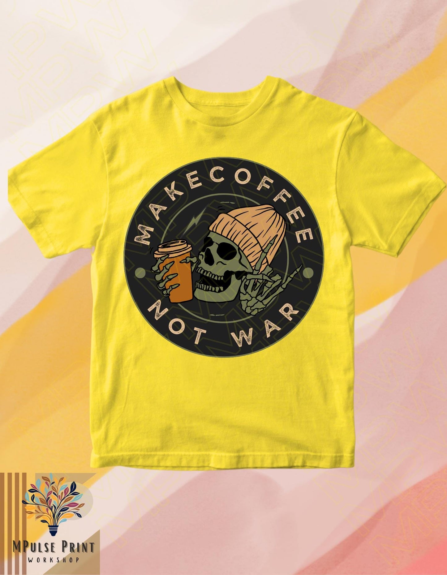 Adult graphic t-shirt- "Make Coffee Not War". 100% cotton, Basic unisex standard fit tee