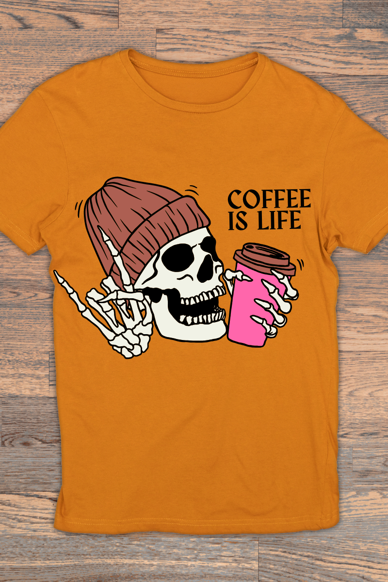 Short Sleeve Adult T-Shirt I Love Coffee, Skull
