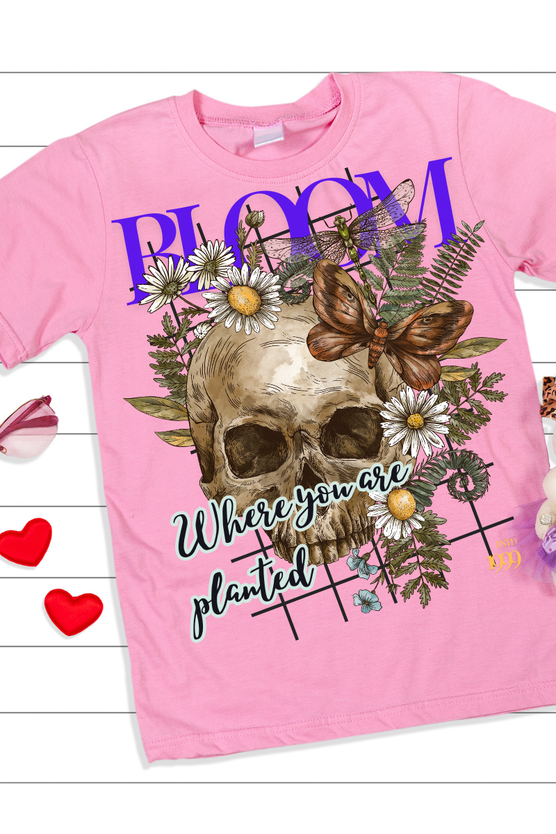 Short Sleeve T-Shirt-Skull Bloom Where You Are Planted