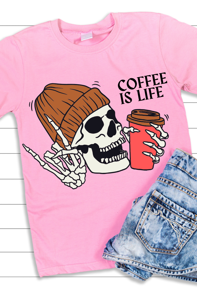 Short Sleeve Adult T-Shirt I Love Coffee, Skull