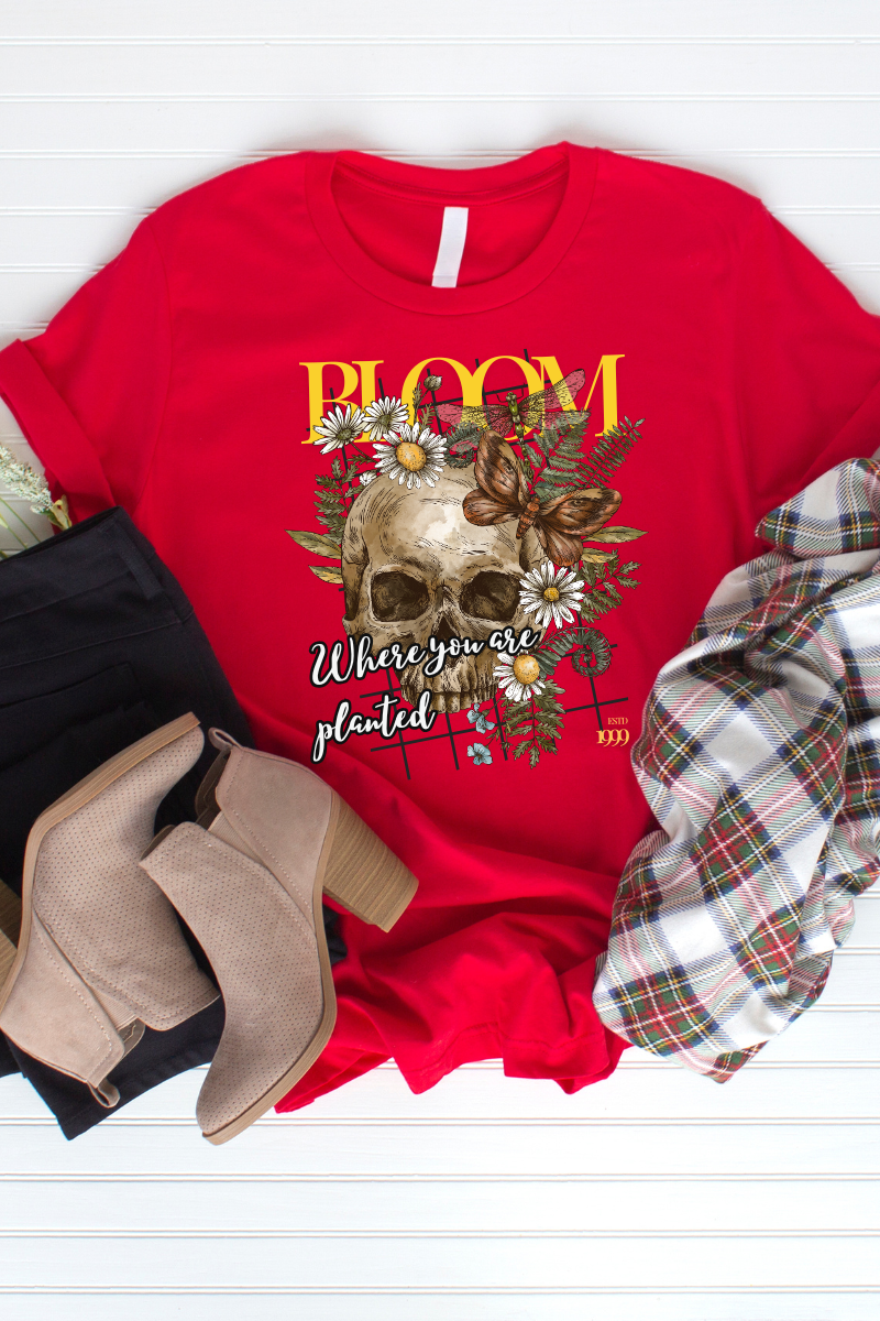 Short Sleeve T-Shirt-Skull Bloom Where You Are Planted