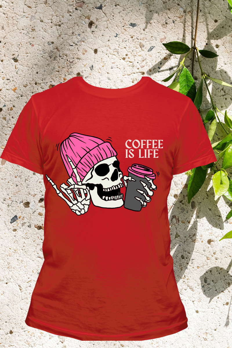 Short Sleeve Adult T-Shirt I Love Coffee, Skull