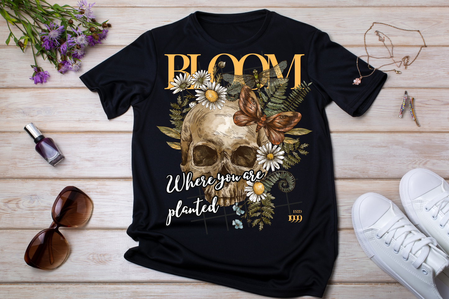Short Sleeve T-Shirt-Skull Bloom Where You Are Planted
